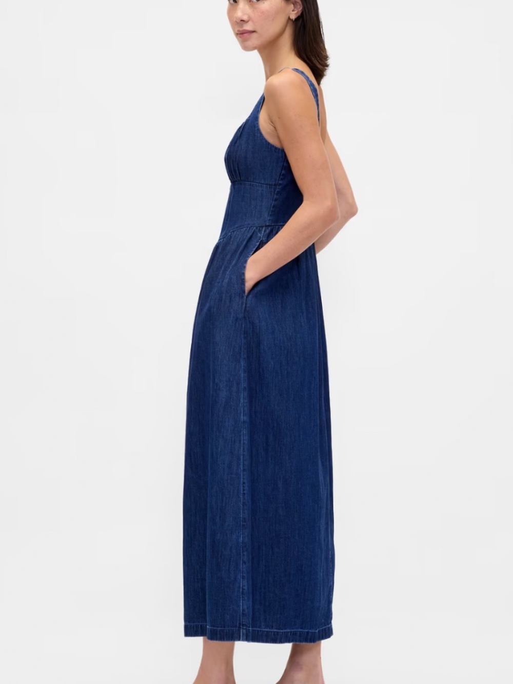 GAP Denim Drop-Waist Corset Midi Dress Large - Picture 3 of 9
